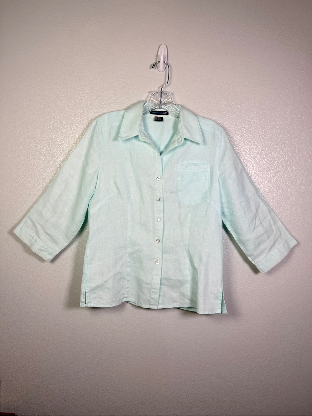 Saint Tropez West SZ S 100% Linen 3/4 Sleeve Button Up Top Medium